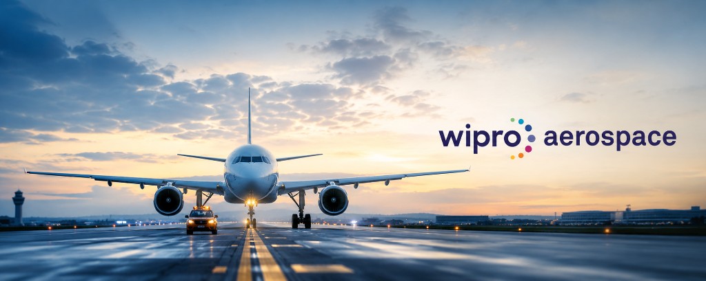 Wipro Aerospace group banner: commercial aircraft on a wet runway